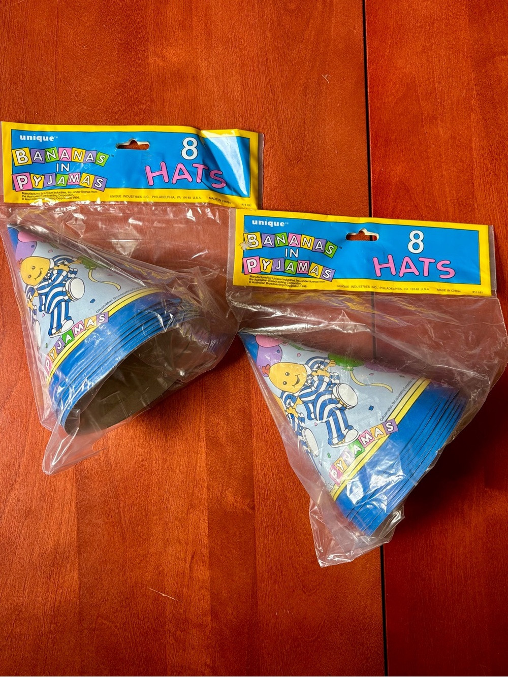 UNIQUE Bananas in Pyjamas Blue Party Hats - Pack of 8 x2